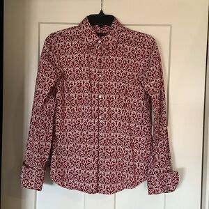 Talbots Women's Red and White Patterned Blouse